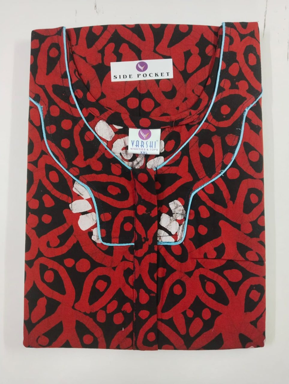 Varshi Side Pocket Bhandhani Batik Nighty