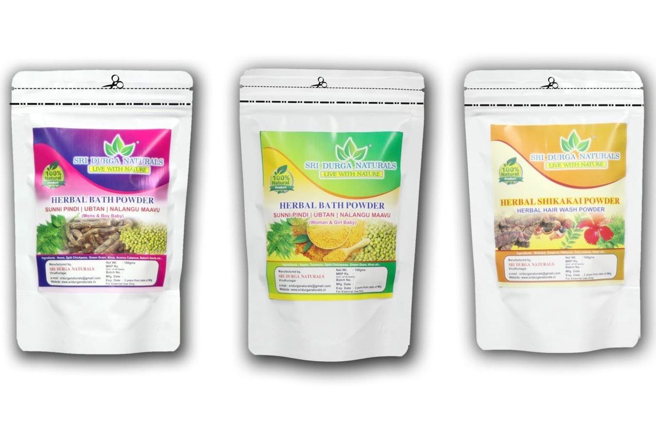 Sri Durga Naturals Herbal Bathing/Body Wash Powder/Nalungu Maavu/ Sunnipindi/UBTAN Bath Powder & Shikakai Powder/Hair wash powder (Family Combo)